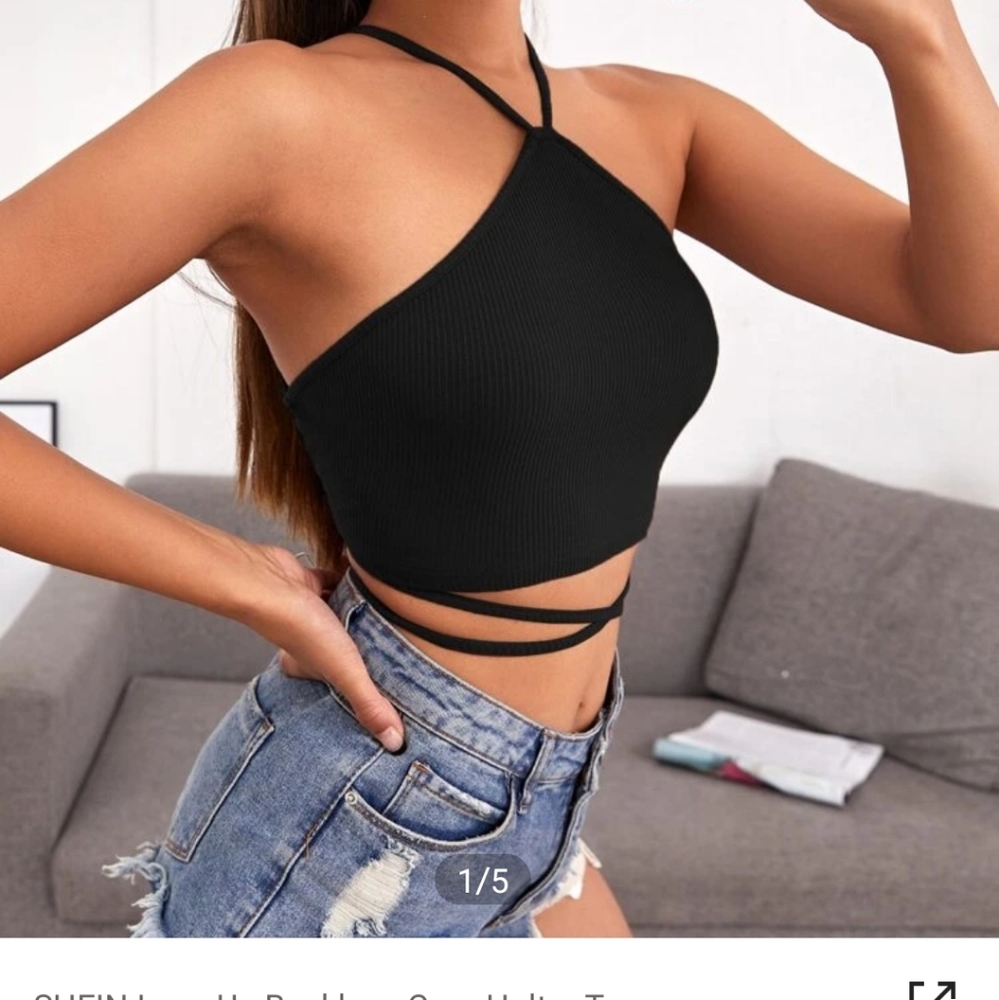 Lace up backless halter top